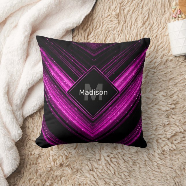 Coussin Monogramme chevron métallisé rose chaud noir brill (Couverture)