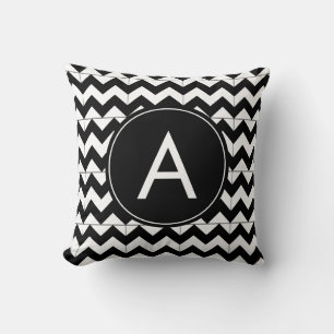 Coussin Monogramme Chevron Noir Blanc