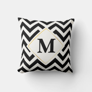 Coussin Monogramme Chevrons noir et blanc