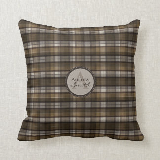 Coussin Monogramme chic de plaid de Café-Brun