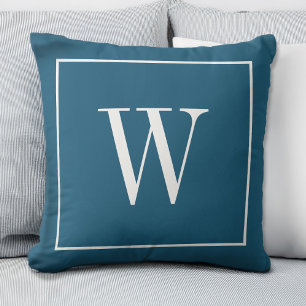 Coussin Monogramme Chic Initial Bleu Moderne Tendance Élég