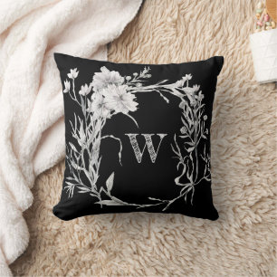 Coussin Monogramme Chic noir monochrome Floral