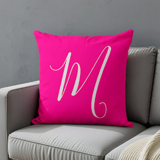 Coussin monogramme chic rose vif 