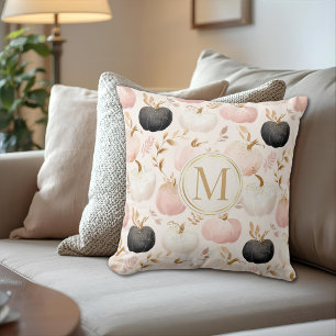 Coussin Monogramme Citrouille moderne - Initiale personnal