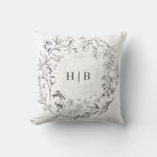 Coussin Monogramme Classique Botanique Florales Mariage