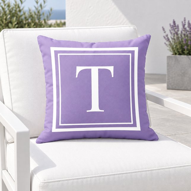 Coussin Monogramme Classique Cadre Carré Blanc Violet (Créateur téléchargé)
