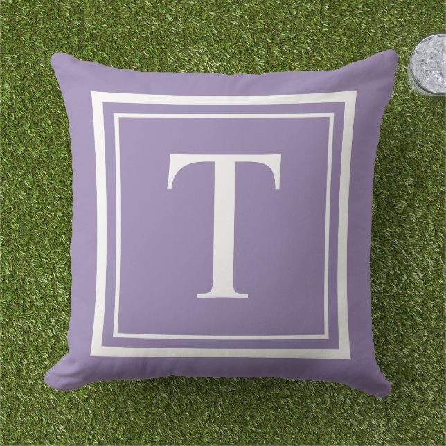 Coussin Monogramme Classique Cadre Carré Blanc Violet (Herbe)
