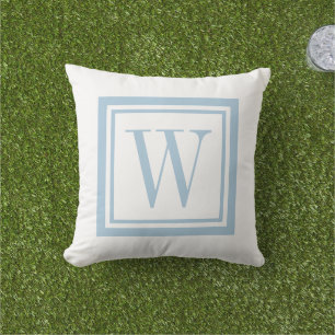 Coussin Monogramme Classique Carré Bleu Ciel et Blanc