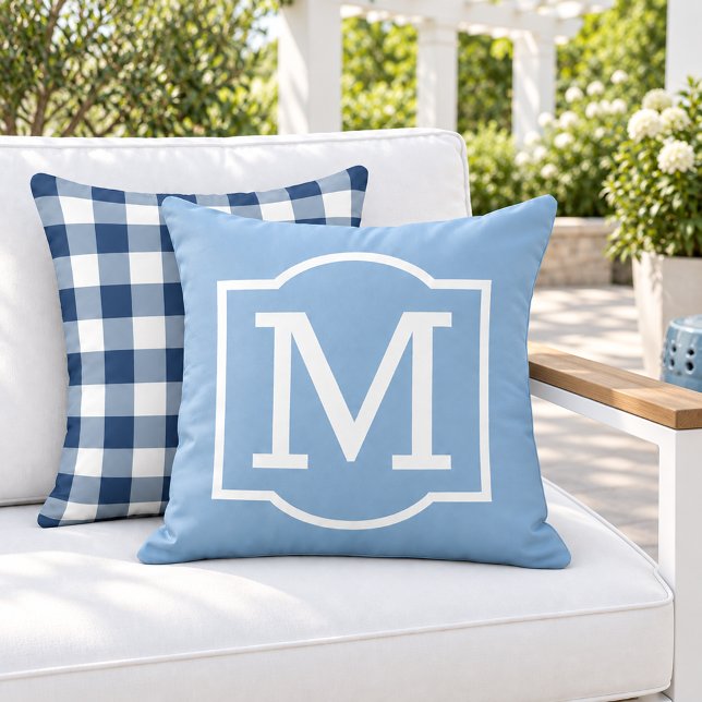 Coussin Monogramme Classique Ciel Bleu Blanc Crochet (Créateur téléchargé)
