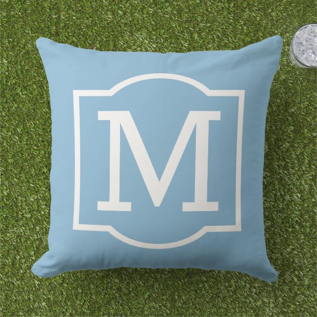 Coussin Monogramme Classique Ciel Bleu Blanc Crochet (Herbe)