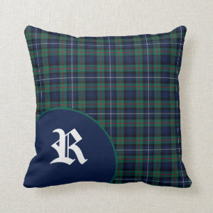 Coussin Monogramme classique de plaid de tartan de
