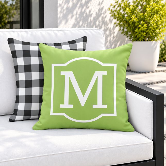 Coussin Monogramme classique entre parenthèses vert lime e (Créateur téléchargé)
