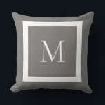 Coussin Monogramme classique gris<br><div class="desc">Un monogramme traditionnel avec la couleur et la bordure de l'arrière - plan modifiable; édité à partir de ma version originale avec le carré s'est déplacé légèrement pour rendre compte de l'écrasement du coussin sur le fond et plus d'espace autour de l'extérieur.</div>