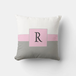 Coussin Monogramme classique rose et gris