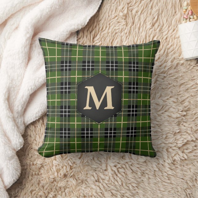 Coussin Monogramme classique rustique vert Tartan Plaid (Couverture)
