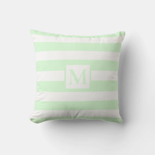 Coussin monogramme classique vert clair blanc bandes