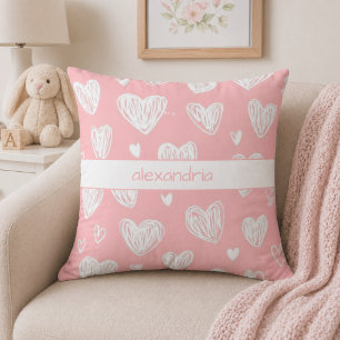Coussin Monogramme coeurs roses modernes
