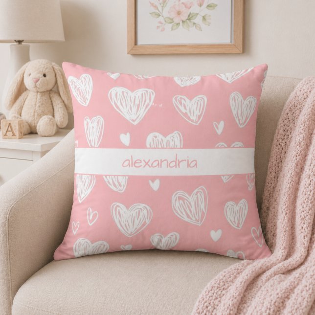 Coussin Monogramme coeurs roses modernes  (Créateur téléchargé)