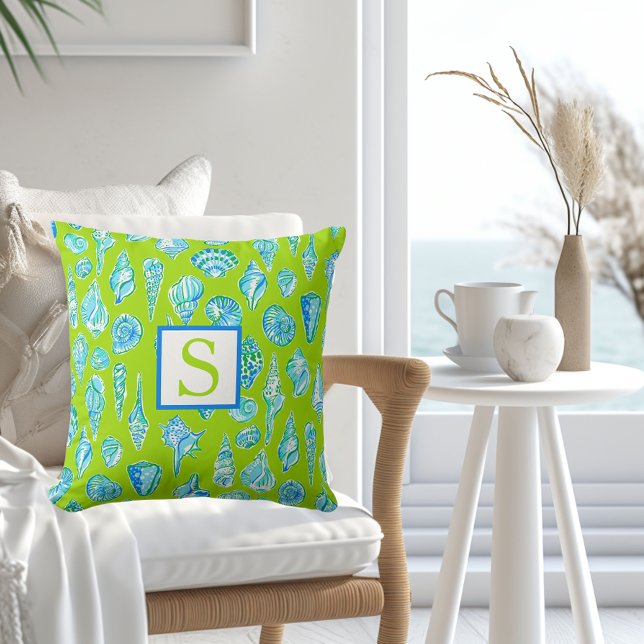 Coussin Monogramme Coquillage Vert Citron / Prépa Côtière (Créateur téléchargé)