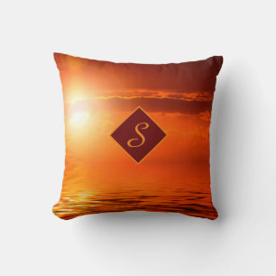 Coussin Monogramme Coucher de soleil Scène jaune Mer de Go