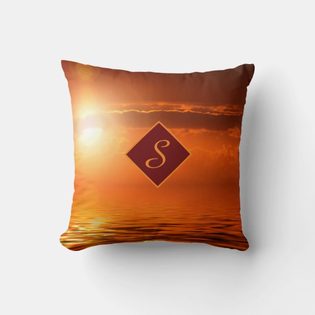 Coussin Monogramme Coucher de soleil Scène jaune Mer de Go (Recto)