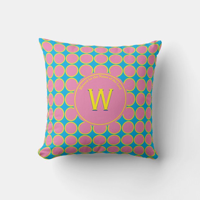 Coussin MONOGRAMME | Cyan rose jaune | SPOTS | Écriture (Recto)