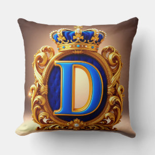 Coussin Monogramme D en lettre royale bleue