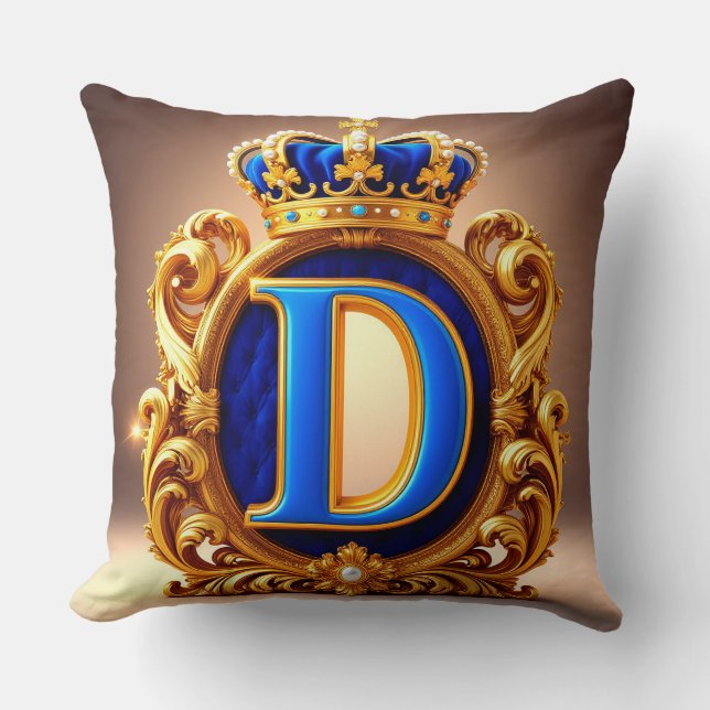 Coussin Monogramme D en lettre royale bleue (Recto)