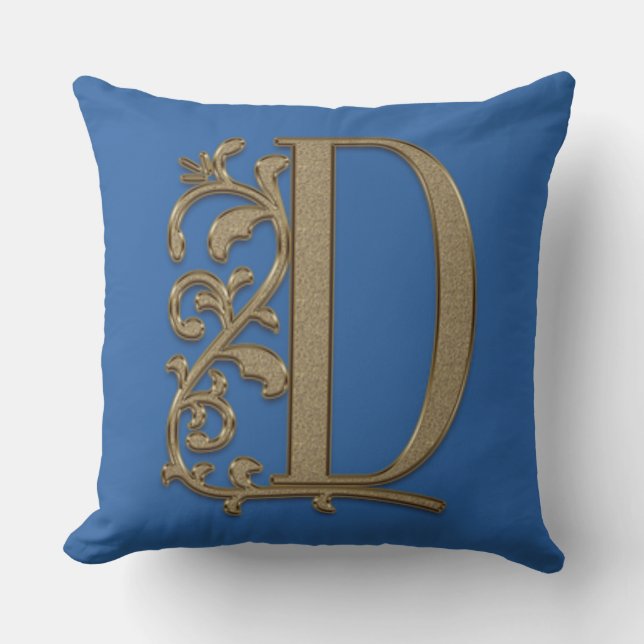 Coussin Monogramme D Joli Bleu Famille, Mariage, Anniversa (Recto)
