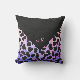 Coussin Monogramme Dalmatien noir et rose