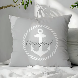 Coussin Monogramme d'Ancre marine gris et blanc