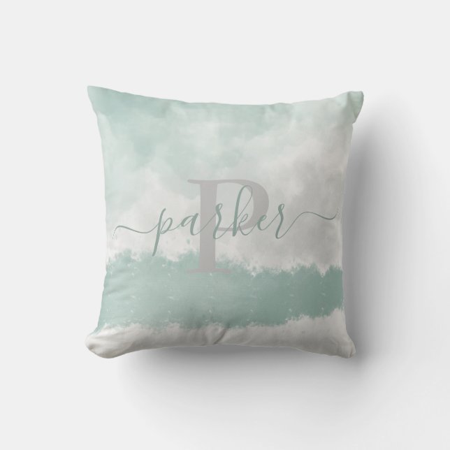 Coussin Monogramme d'aquarelle douce moderne (Recto)