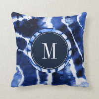 Monogramme d'aquarelle Shibori Indigo Blue Tie Dye