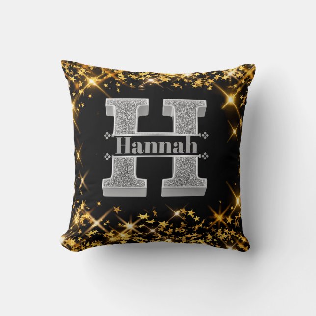 Coussin Monogramme d'argent initial H personnalisé Votre n (Recto)