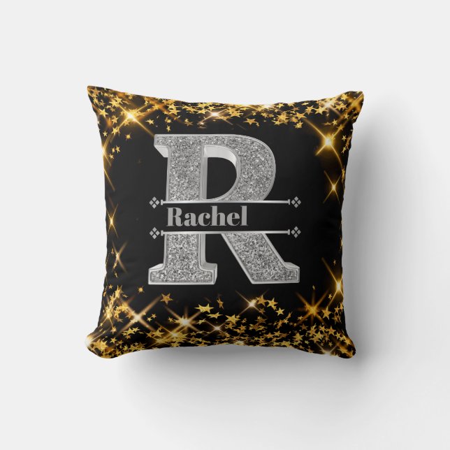 Coussin Monogramme d'argent initial R personnalisé Votre n (Recto)