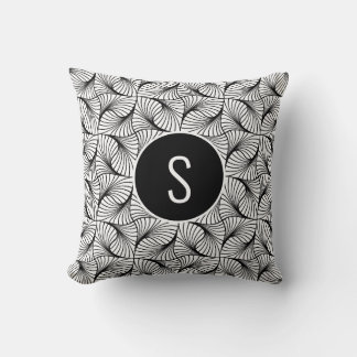 Coussin Monogramme d'art Abstrait moderne noir et blanc