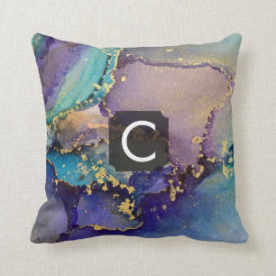 Coussin Monogramme d'art liquide de l'encre d'alcool d'or