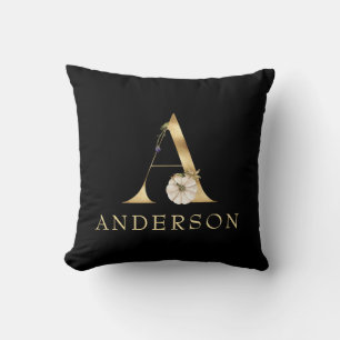 Coussin Monogramme d'automne A avec Citrouille blanc