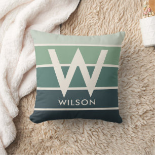 Coussin Monogramme de bande large vert foncé