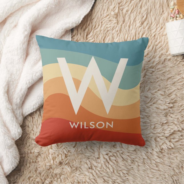 Coussin Monogramme de bande rétro ondulée (Couverture)