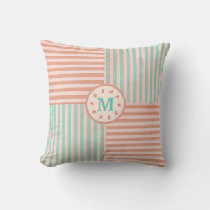 Coussin Monogramme de bande verte mignonne
