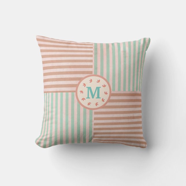 Coussin Monogramme de bande verte mignonne (Recto)