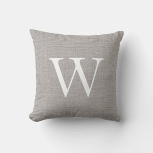 Coussin Monogramme de Burlap gris rustique
