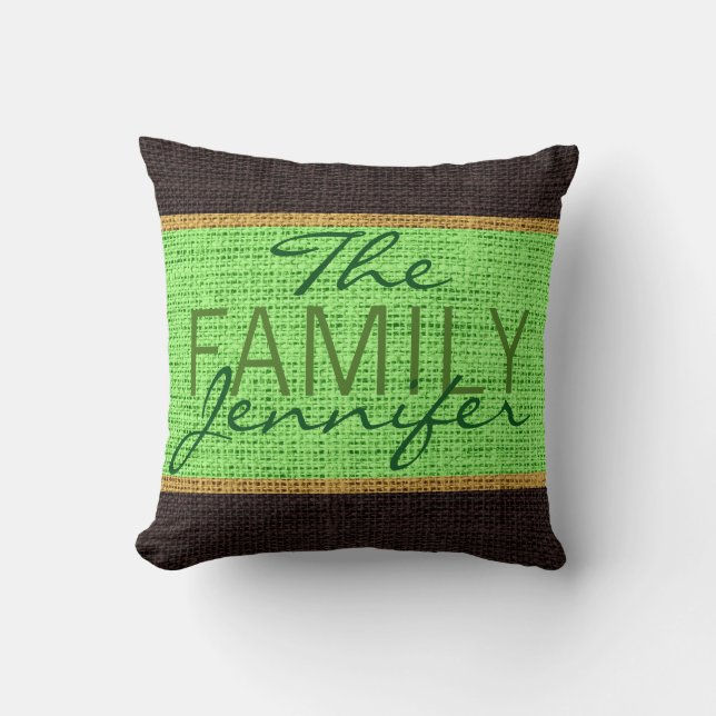 Coussin Monogramme de Burlap Rustique Vert Mint (Recto)