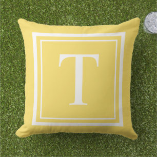 Coussin Monogramme de cadre carré blanc jaune vif