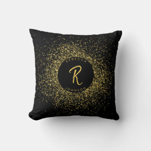 Coussin Monogramme de cadre Parties scintillant or et noir