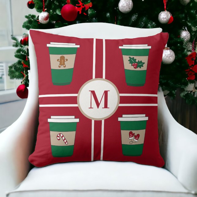 Coussin Monogramme de café de Noël (Créateur téléchargé)