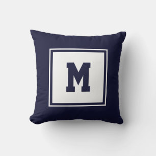 Coussin Monogramme de Carré de la Marine bleu et blanc su