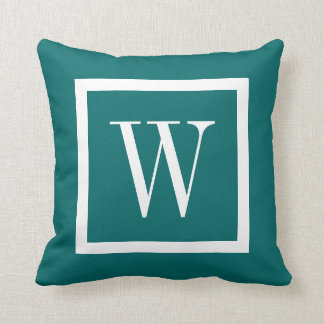 Coussin Monogramme de Carré de Preppy Turquoise foncé et b
