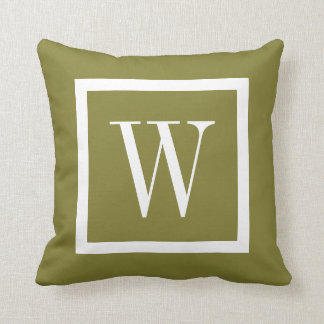 Coussin Monogramme de Carré de Preppy vert et blanc d'oliv